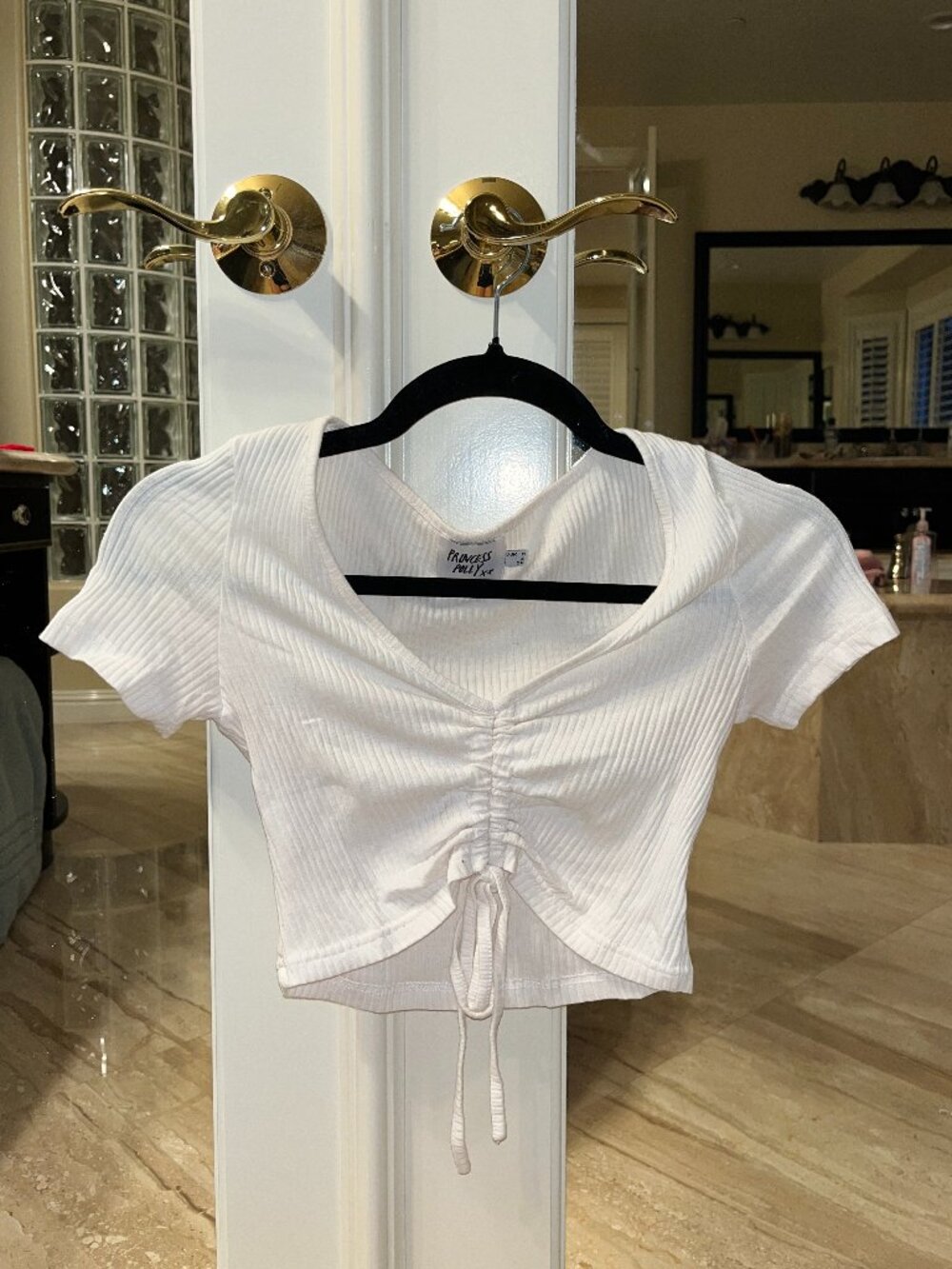 Princess Polly White Ruched Tie Crop Top